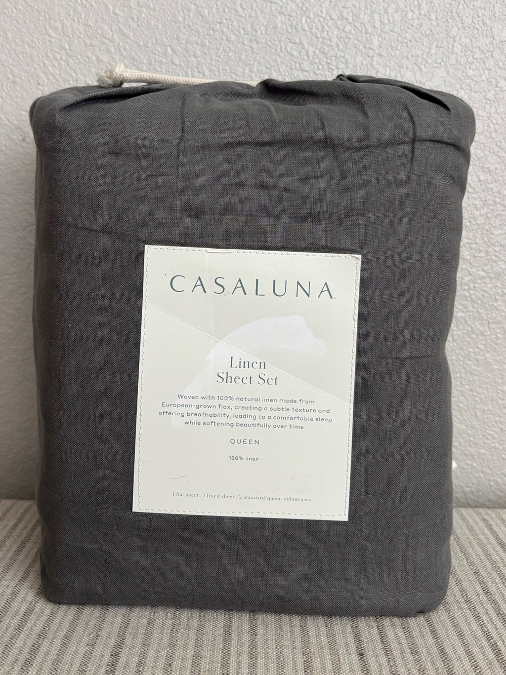 NWT Queen 100% Linen Sheet Set Dark Gray - Casaluna